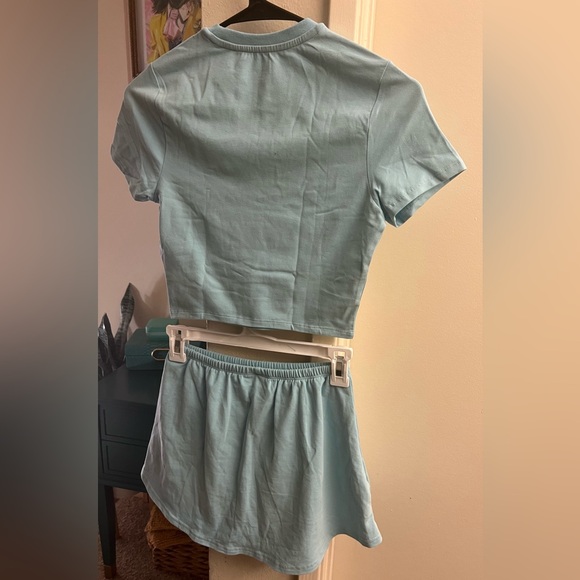 YoungLA Light Baby Blue Cropped Baby Tee and Matching Skort Set- LIKE NEW - Picture 10 of 12